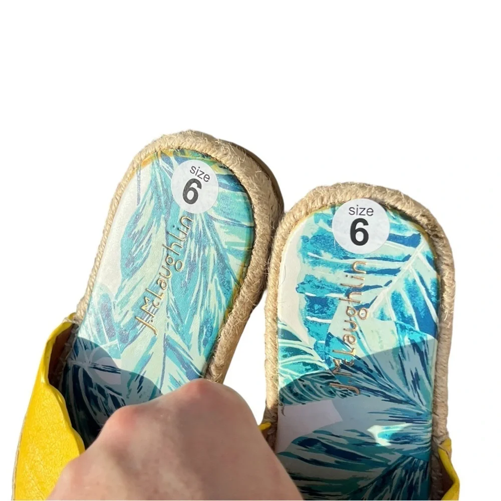 J. McLaughlin Aries yellow scalloped leather espadrille slip on sandals